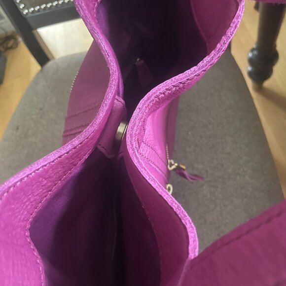 Fossil Fuchsia Purple Leather Folding Tote Purse Large Bag - Picture 9 of 12